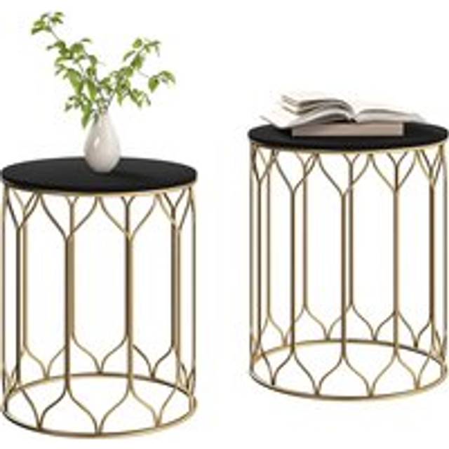 Outsunny Nesting Small Garden Table Set of 2 with Marble Effect Top - Black | TJ Hughes