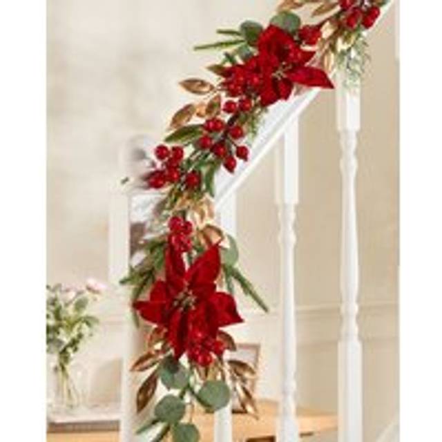 Luxury Poinsettia Heritage Xmas Decoration Staircase Christmas Garland 1.5m - Multi - Large