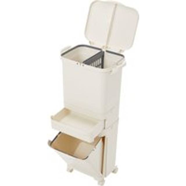 42L Rubbish Dustbin Pedal Recycling Bin 2 Lids with Drawer - Cream - One Size