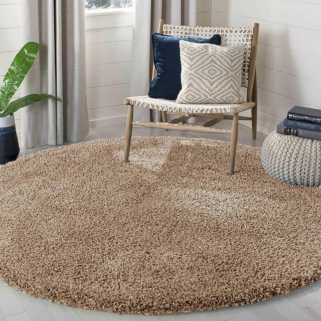 (Light Beige ) Circle Round Shaggy Rug Larges Living Room Mats