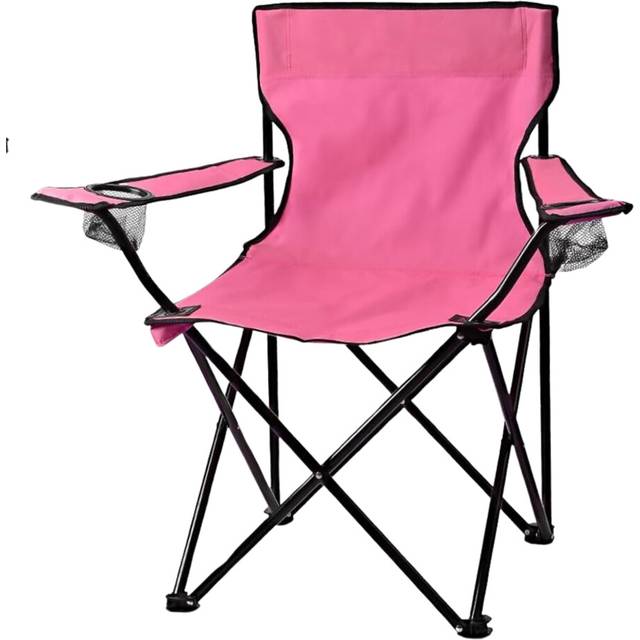 (Pink) Camping Chair, Folding Chair for Adults, Steel Frame Arm Chair with Cup Holder