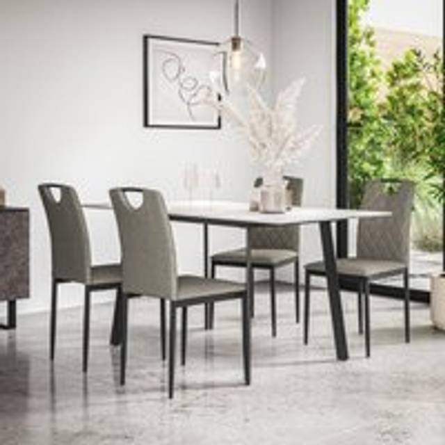 (Grey) Haydon Extending Marble Effect Dining Table w 4/6 Monza Linen Chair Set