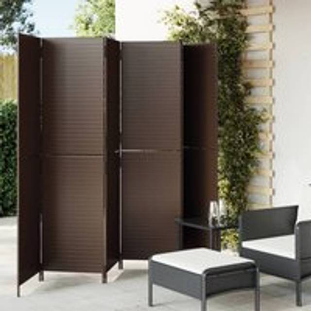 Room Divider 6 Panels Brown Poly Rattan - One Size
