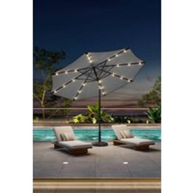 Solar 24 LED Lights Garden Parasol with Crank with Resin Base - Light Grey - One Size