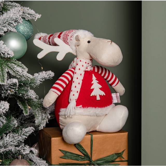 40cm Battery Operated Light up Sitting Christmas Reindeer in Red & White Jumper