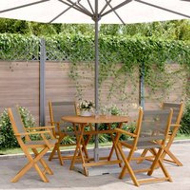 5 Piece Garden Dining Set Grey Polypropylene and Solid Wood - One Size