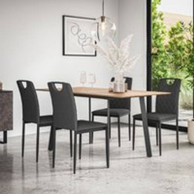 (Charcoal) Haydon Extending Oak Effect Dining Table Set w 4-6 Monza Linen Chairs
