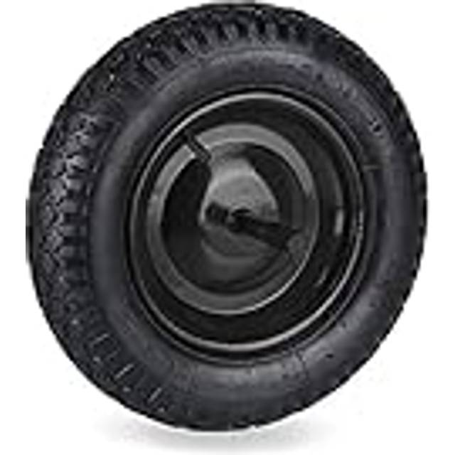 3.50-8 Wheelbarrow Tyre, Pneumatic Spare Wheel with Fixed Axle, Steel Rim, Supports up to 120 kg, Black - Relaxdays