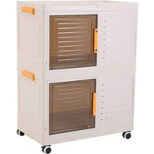 2 Tier Foldable Storage Boxes with Lid Collapsible Large Capacity Stackable Storage Bins with Wheels - White - One Size