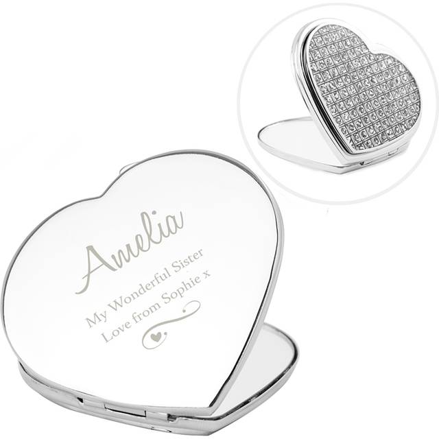 Personalised Memento Personalised Swirls and Hearts Diamante Heart Compact Mirror - Silver - 6 x 6 x 1cm