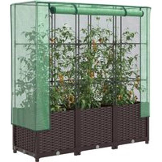 Raised Bed with Greenhouse Cover Rattan Look 120x40x138 cm - Brown - One Size