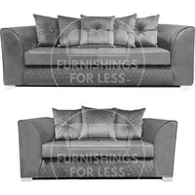 Victoria Soft Plush Velvet Fabric Sofa Set 3 and 2 Seater Sofa - Scatter Back - Grey - One Size