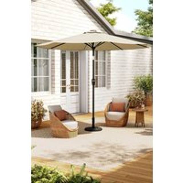 Large Solar Powered LED Patio Umbrella for Outdoor Garden Patio with Base - Beige - One Size