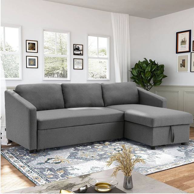 Living And Home Pull Out Corner Sofa Bed 3 Seater Sofa With Storage In Grey - One Size