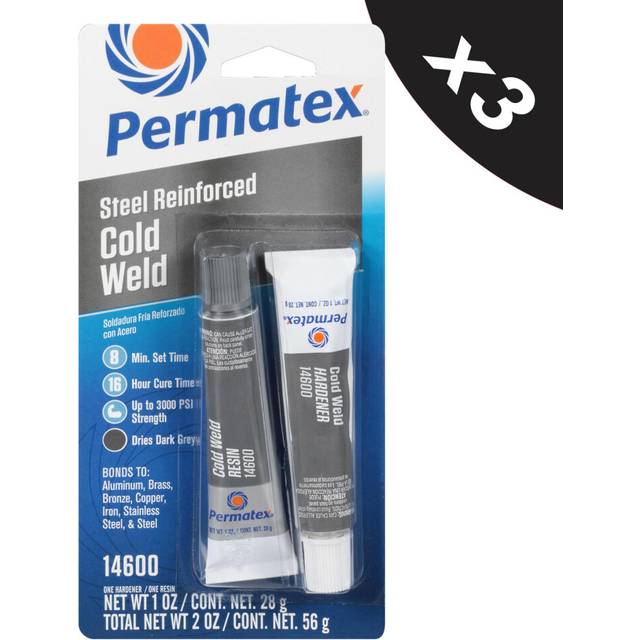 3x Permatex Steel Reinforced Cold Weld Epoxy Resin Hardener Filler Adhesive Glue