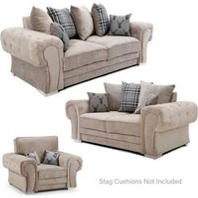 Milan Fabric 3 Piece Sofa Suite Mink Scatter Back Chesterfield Style - Beige - One Size