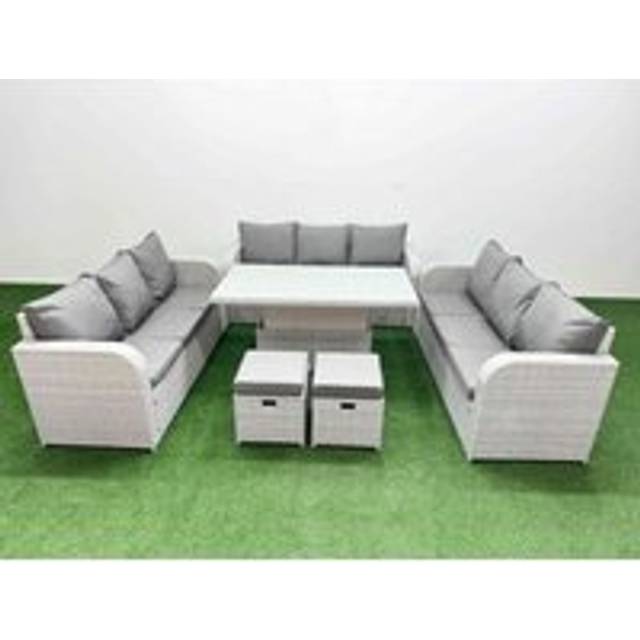 3 3-Seater Sofa With Lifting Table & 2 Stools | Wowcher - Grey