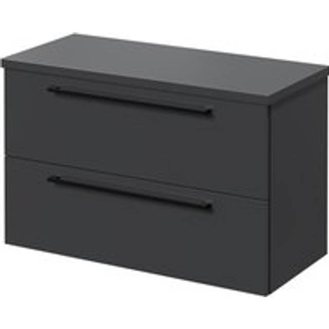 Napoli Wall Mounted Vanity Unit for Countertop Basins and 2 Drawers with Matt Black Handles | Gloss Grey | MDF/MFC | 800mm x 390mm