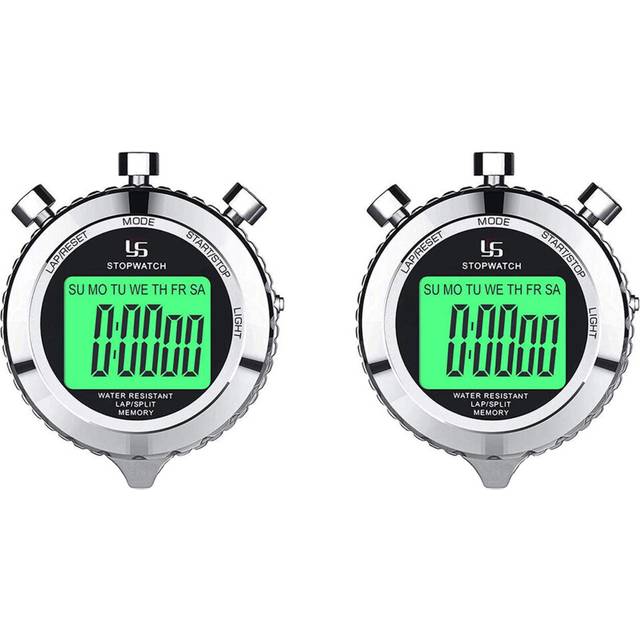 2X Digital Stopwatch Timer Metal Stop Watch with Backlight, 2 Lap for Sports Competition