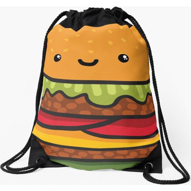 Drawstring Bag Cute burger. Hamburger fast food. Sport Gym Shoe Backpack