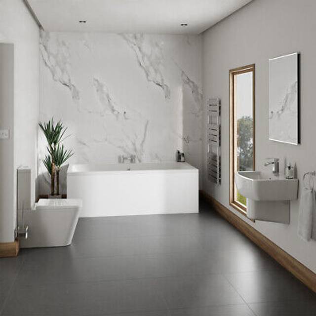 Wholesale Domestic Preston 530mm Basin and Straight Double Ended Bathroom Suite | White | ABS Polished Chrome | 1800mm x 900mm