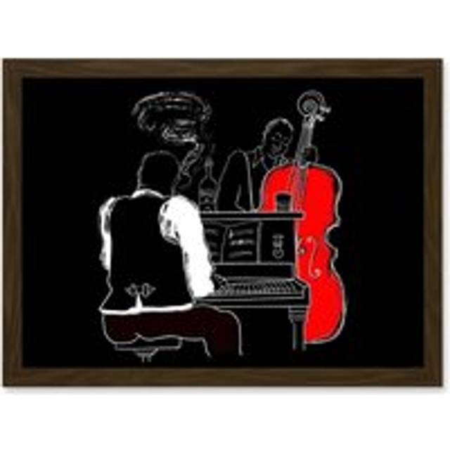 Musicians Jazz Piano Illustration Red Bass Bar Music Artwork Framed Wall Art Print A4 - Brown - One Size