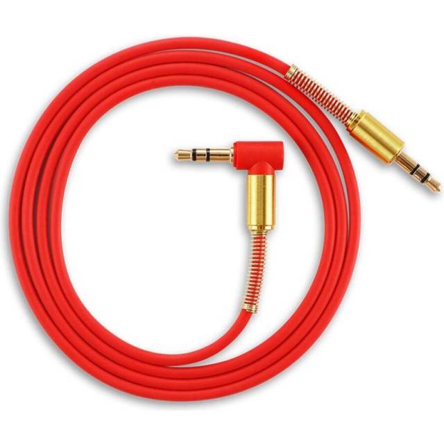 (Red) Car Aux Audio Cable 3.5mm Jack Male To Male HIFI Universal Stereo Audio Cable with 90 Degree Angle