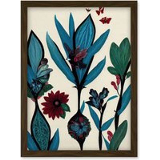 Abstract Paper Quilling Floral Blooms Flowers Butterflies Blue Burgundy Green Cream Artwork Framed Wall Art Print A4 - Brown - One Size