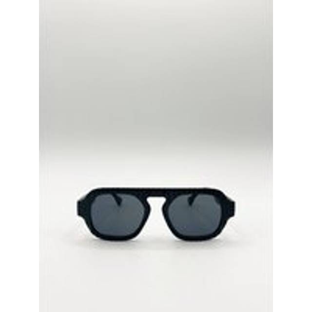 SVNX Retro Ribbed Navigator Sunglasses In Black