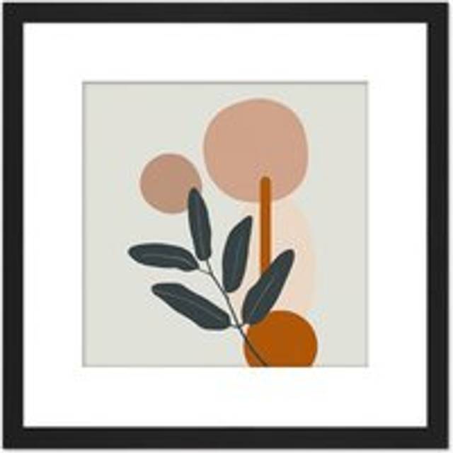 Simple Abstract Warm Earth Tone Plant Leaves Leaf Sunrise Sunset Modern Boho Bohemian Square Wooden Framed Wall Art Print Picture 8X8 Inch - Black - O - One Size