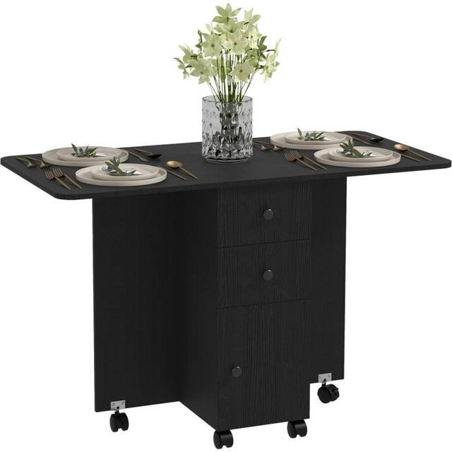 HOMCOM Folding Dining Table - Drop Leaf Table With Drawers Distressed - Black | TJ Hughes Oak