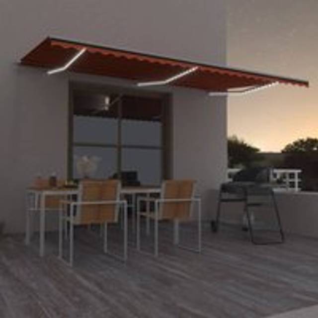Manual Retractable Awning with LED 600x300 cm Orange and Brown - Multi - One Size