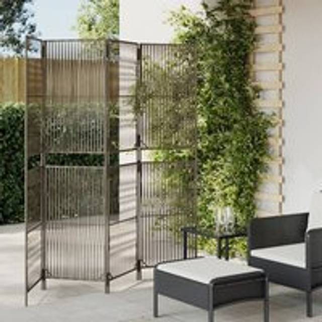 Room Divider 4 Panels Grey Poly Rattan - One Size