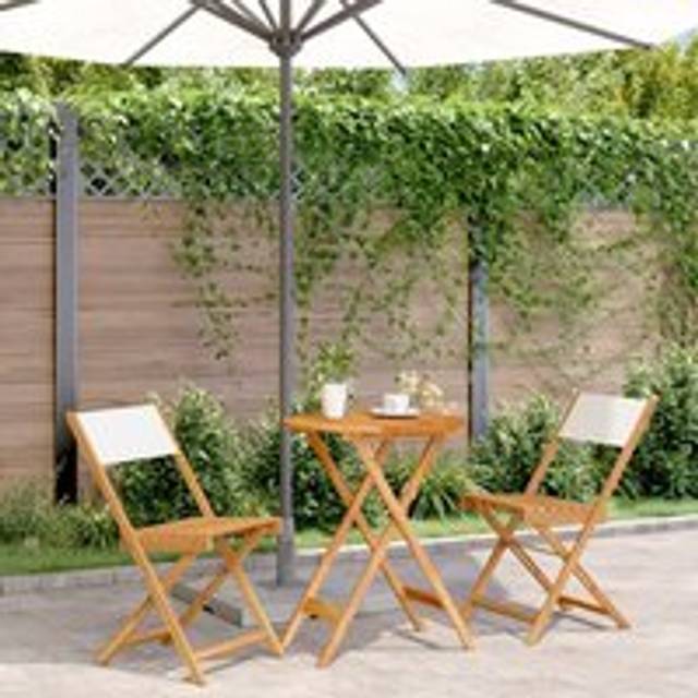 3 Piece Bistro Set Cream White Fabric and Solid Wood - One Size