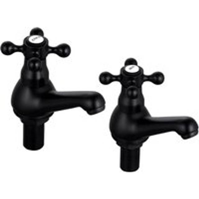 Basin Taps Pair Bathroom Sink Taps Mixers Victorian Traditional Matte Black Cross Lever - One Size