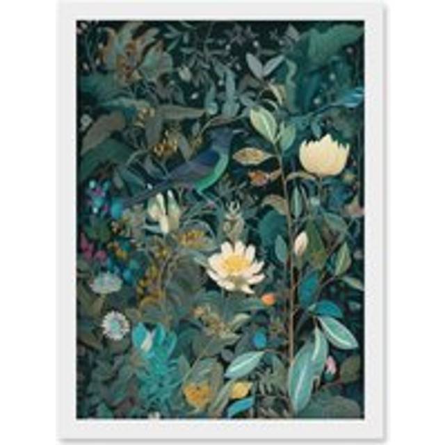 Audubon Style Birds in Blooming Wildflower Field Artwork Framed Wall Art Print A4 - White - One Size
