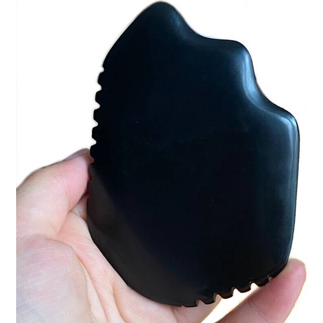 (a-Black Bianstone) Natural White Jade GuaSha Black Bianstone Face Scraping Board Facial Edge Shape Multifunctional Massage General Meridian Comb