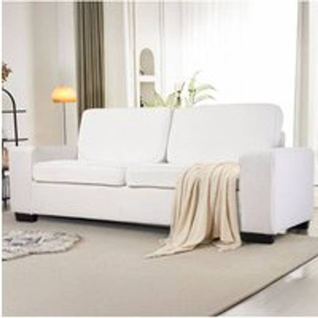 Modern Teddy Fleece Upholstered Loveseat Sofa - White - One Size