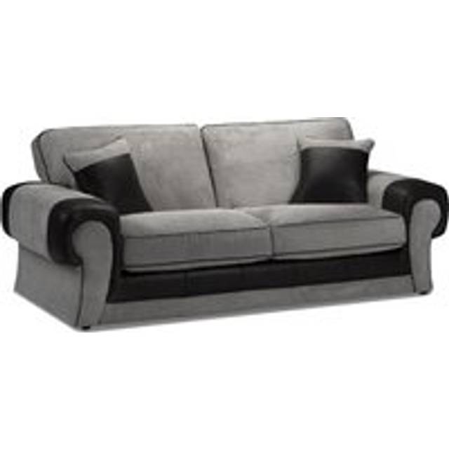 Portland Fabric 3 Seater Sofa Chesterfield Rolled Arms Fabric and Leather Like Sofa - Black - One Size