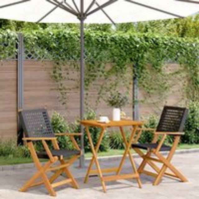 3 Piece Bistro Set Black Poly Rattan and Solid Wood - One Size