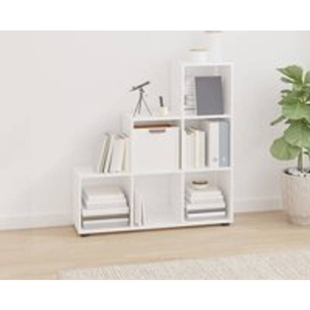 Staircase Bookcase High Gloss White 107 cm Engineered Wood - One Size