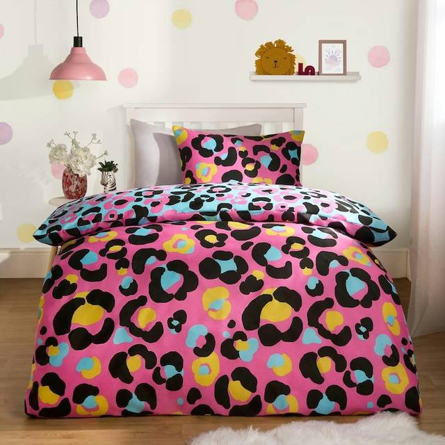 OHS Abstract Neon Leopard Print Duvet Set, Pink - Single