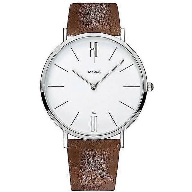 (Silver  White  Brown) Men Watch Simple Large Scale Dial Men Business Quartz Watch