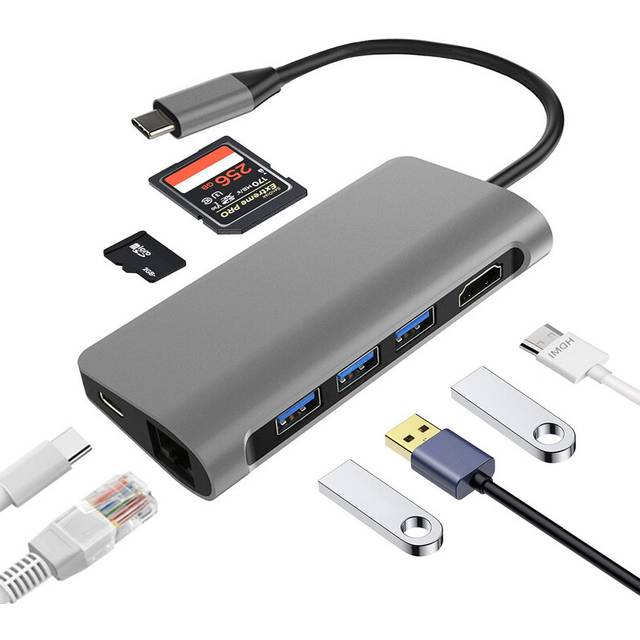 8 in 1 USB C Docking Station Type C Extend to 4K UHD HDMI  3 USB3.0 Ports  SD TF Slot RJ 45 USB C Charging Port for MacBook