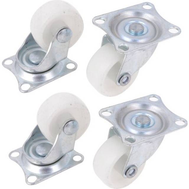 4 Pcs White 1.25 Single Wheel Light Duty Swivel Plate Plastic Rectangle Top Plate Move Flexible Light Duty Caster Wheel