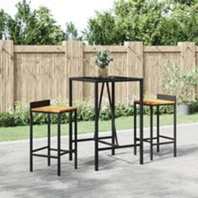 3 Piece Garden Bar Set Black Poly Rattan& Solid Wood Acacia - One Size