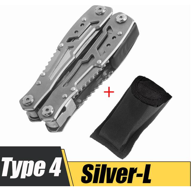(Type 4 Silver) Multifunction Stainless Steel Pocket Knife Pliers Folding Pliers Multi-tool Mini Portable Fold Outdoor Multipurpose Repair