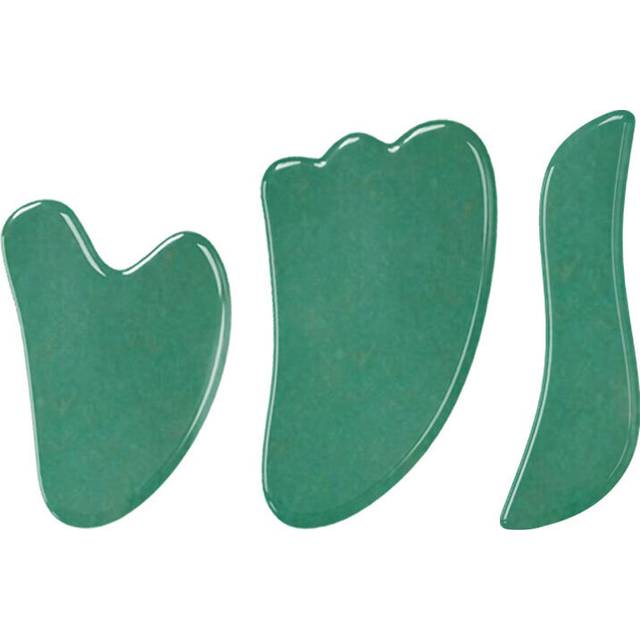 (a-Aventurine No Box) 3pcs/set Rose Quartz Face Massage Gua Sha Board Crystal Stone Jade Massager Body Facial Eye Scraping Acupuncture Gouache Scraper