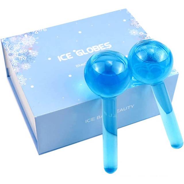 (a-Blue Set) Large Beauty Ice Hockey Energy Beauty Crystal Ball Facial Cooling Ice Globes Water Wave Face and Eye Massage Skin Care 2pcs/Box