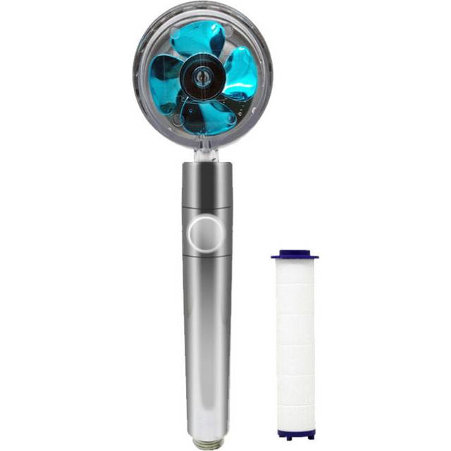 (Blue) High Pressure Flow Turbo Shower Head Water Saving Spray Handheld Turbocharged Showerhead 360 Degrees Rotating Massage Filter Head Bathroom
